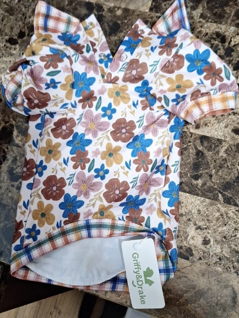 Floral Dog Collar Shirt - Blue, Brown, Pink, Yellow
